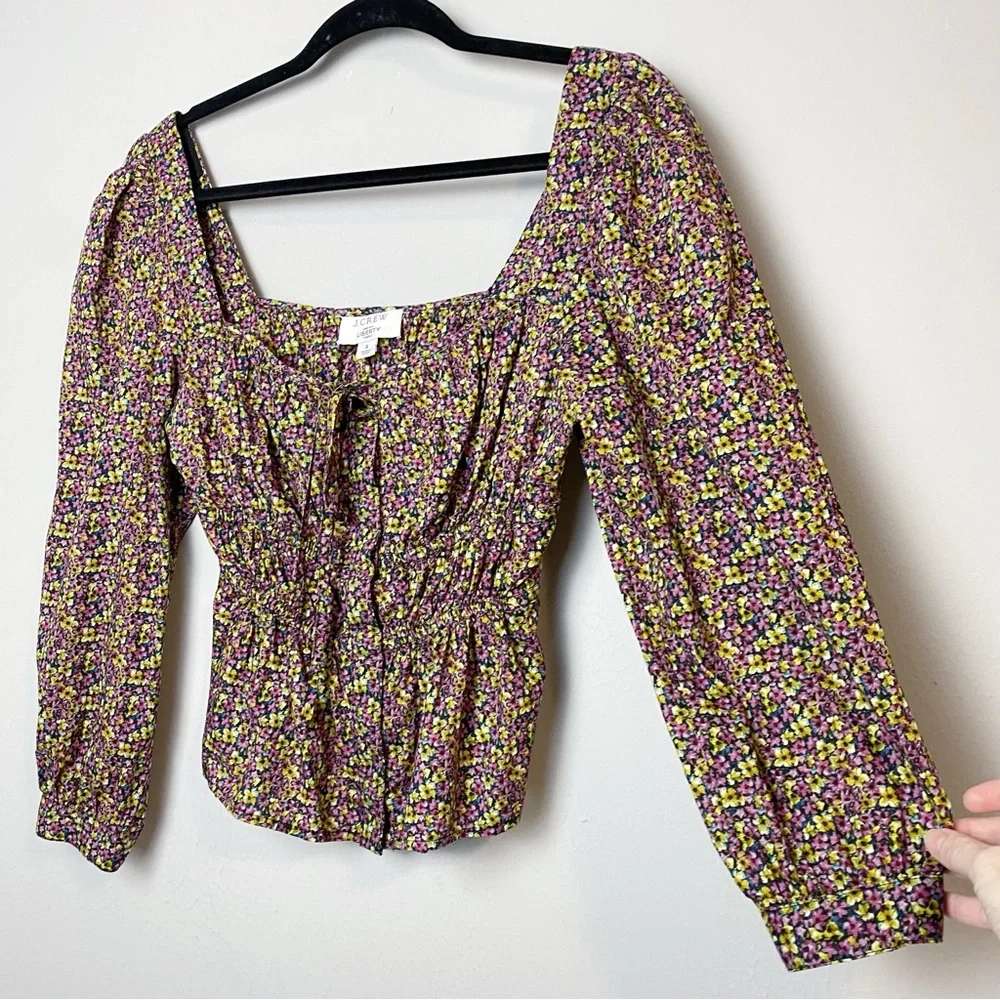 J. Crew Cinched Waist Liberty Busy Izzy Print Organic Cotton Top